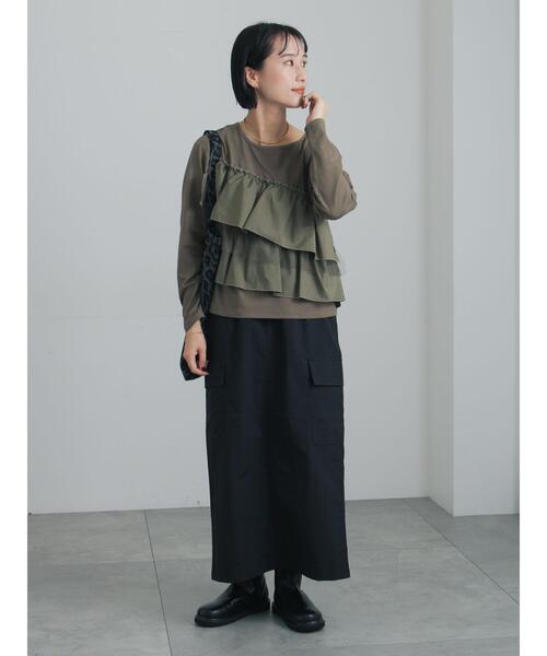 Te chichi(テチチ)の「フリルドッキングロンT(Tシャツ/カットソー・レディース・カーキ/ブラック/オフホワイト・F)」の8枚目の写真