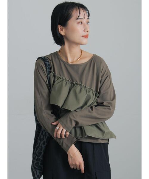 Te chichi(テチチ)の「フリルドッキングロンT(Tシャツ/カットソー・レディース・カーキ/ブラック/オフホワイト・F)」の9枚目の写真