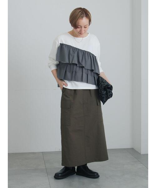 Te chichi(テチチ)の「フリルドッキングロンT(Tシャツ/カットソー・レディース・カーキ/ブラック/オフホワイト・F)」の10枚目の写真