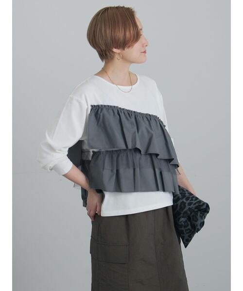 Te chichi(テチチ)の「フリルドッキングロンT(Tシャツ/カットソー・レディース・カーキ/ブラック/オフホワイト・F)」の12枚目の写真