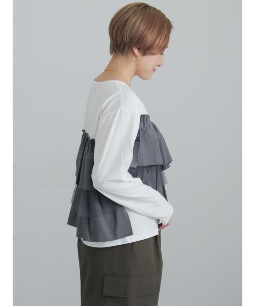 Te chichi(テチチ)の「フリルドッキングロンT(Tシャツ/カットソー・レディース・カーキ/ブラック/オフホワイト・F)」の14枚目の写真