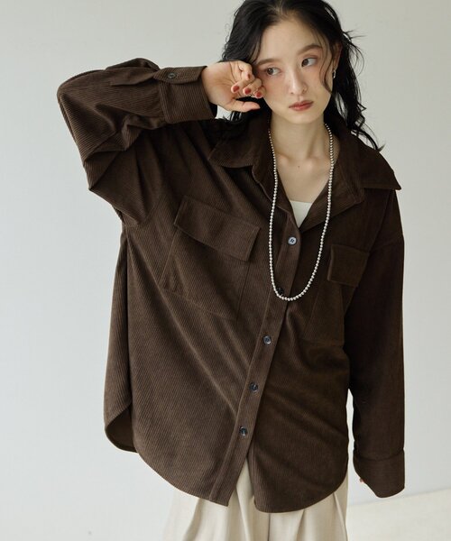 DISCOAT(ディスコート)の「【Noka】コーデュロイシャツ《WEB限定》(シャツ/ブラウス・レディース・ホワイト系その他/ピンク/ダークブラウン・FREE)」の2枚目の写真