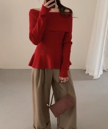 フリルオフショルニットトップス
