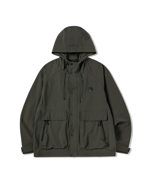 LIFE WORK(ライフワーク)の「コインワッペンパネルフードジャンパー(パーカー・レディース・ブラック/ダークカーキ・LARGE/MEDIUM)」の1枚目の写真