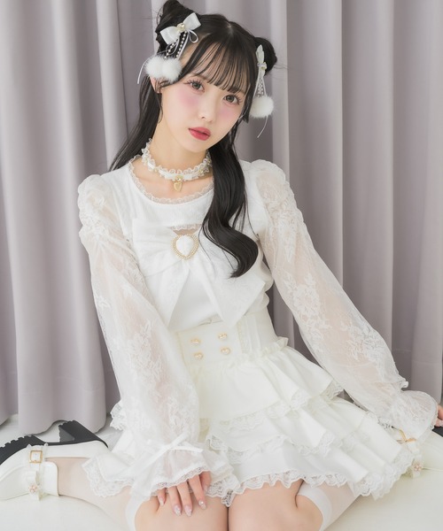 ROJITA(ロジータ)の「レースドッキングリボントップス(Tシャツ/カットソー・レディース・ピンク/ホワイト/ブラック・FREE)」の1枚目の写真