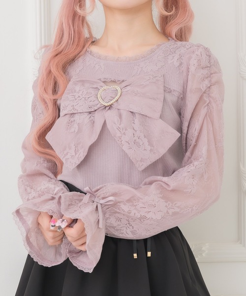 ROJITA(ロジータ)の「レースドッキングリボントップス(Tシャツ/カットソー・レディース・ピンク/ホワイト/ブラック・FREE)」の3枚目の写真