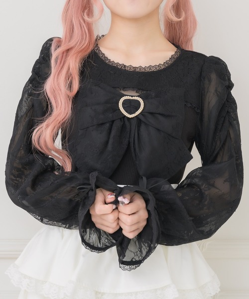 ROJITA(ロジータ)の「レースドッキングリボントップス(Tシャツ/カットソー・レディース・ピンク/ホワイト/ブラック・FREE)」の2枚目の写真