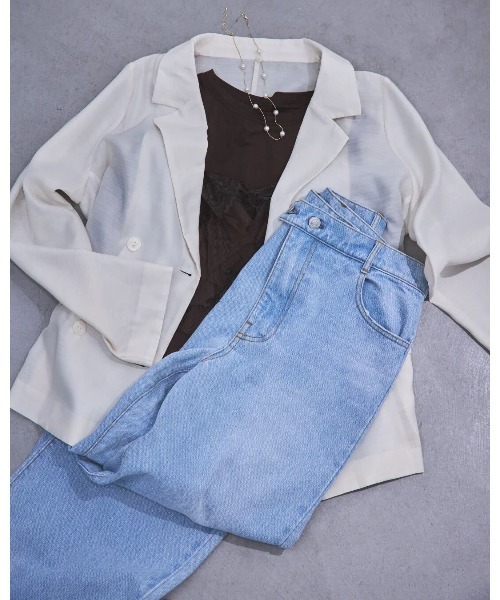 LANTINAM(ランティナム)の「アシンメトリーウエストストレートデニム/カットオフデザイン × ゆったりシルエット(デニムパンツ・レディース・ライトブルー/ブルー・XS/M/S)」の14枚目の写真