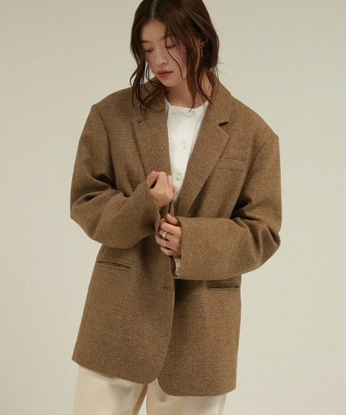 LA PEAU DE GEM(ラポドゥジェム)の「ウールキルティングジャケットコート ツイード 中綿入り / 【 LA PEAU DE GEM 】 quilting jacket coat(チェスターコート・レディース・ブラウン/ベージュ/ブラック・SMALL/MEDIUM)」の1枚目の写真