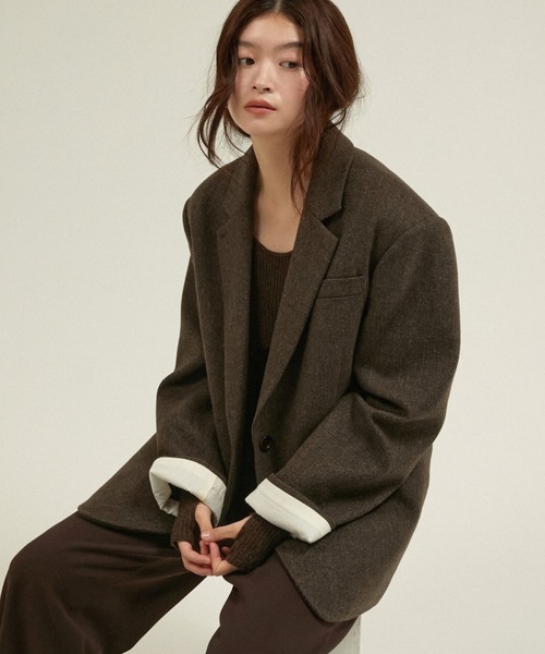 LA PEAU DE GEM(ラポドゥジェム)の「ウールキルティングジャケットコート ツイード 中綿入り / 【 LA PEAU DE GEM 】 quilting jacket coat(チェスターコート・レディース・ブラウン/ベージュ/ブラック・SMALL/MEDIUM)」の3枚目の写真