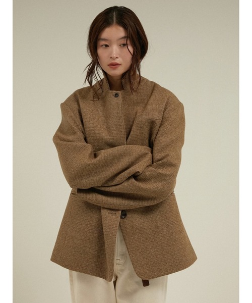 LA PEAU DE GEM(ラポドゥジェム)の「ウールキルティングジャケットコート ツイード 中綿入り / 【 LA PEAU DE GEM 】 quilting jacket coat(チェスターコート・レディース・ブラウン/ベージュ/ブラック・SMALL/MEDIUM)」の6枚目の写真
