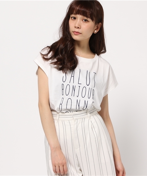NATURAL BEAUTY BASIC（ナチュラルビューティーベーシック）の「フレンチロゴTシャツ（Tシャツ/カットソー・レディース・ホワイト系その他/ネイビー/カーキ・MEDIUM）」の2枚目の写真