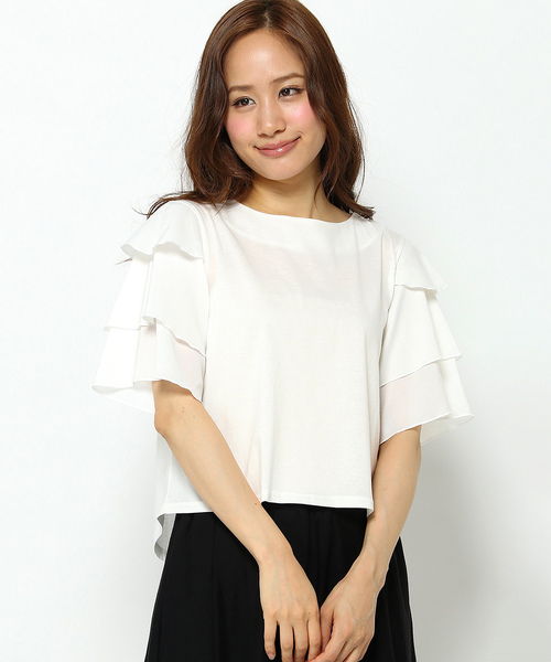 LBC(エルビーシー)の「シルケット天竺袖ティアードプルオーバー (Tシャツ/カットソー・レディース・オフホワイト/アッシュグレー/ブラック・MEDIUM)」の2枚目の写真