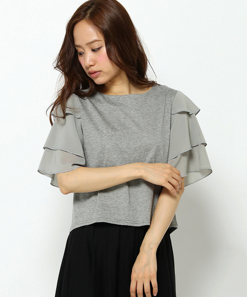 LBC(エルビーシー)の「シルケット天竺袖ティアードプルオーバー (Tシャツ/カットソー・レディース・オフホワイト/アッシュグレー/ブラック・MEDIUM)」の1枚目の写真