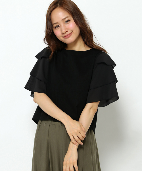 LBC(エルビーシー)の「シルケット天竺袖ティアードプルオーバー (Tシャツ/カットソー・レディース・オフホワイト/アッシュグレー/ブラック・MEDIUM)」の3枚目の写真