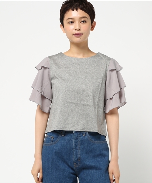 LBC(エルビーシー)の「シルケット天竺袖ティアードプルオーバー (Tシャツ/カットソー・レディース・オフホワイト/アッシュグレー/ブラック・MEDIUM)」の4枚目の写真