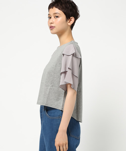 LBC(エルビーシー)の「シルケット天竺袖ティアードプルオーバー (Tシャツ/カットソー・レディース・オフホワイト/アッシュグレー/ブラック・MEDIUM)」の5枚目の写真