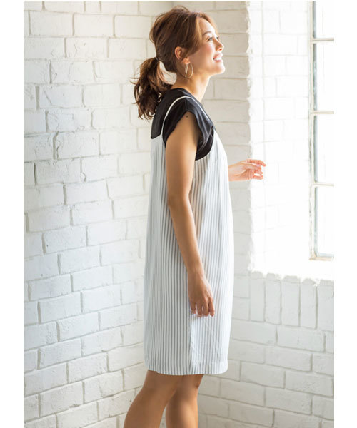 STYLE DELI(スタイルデリ)の「タック入りストライプ柄キャミワンピース(ワンピース・レディース・アイボリー/カーキ・MEDIUM)」の12枚目の写真