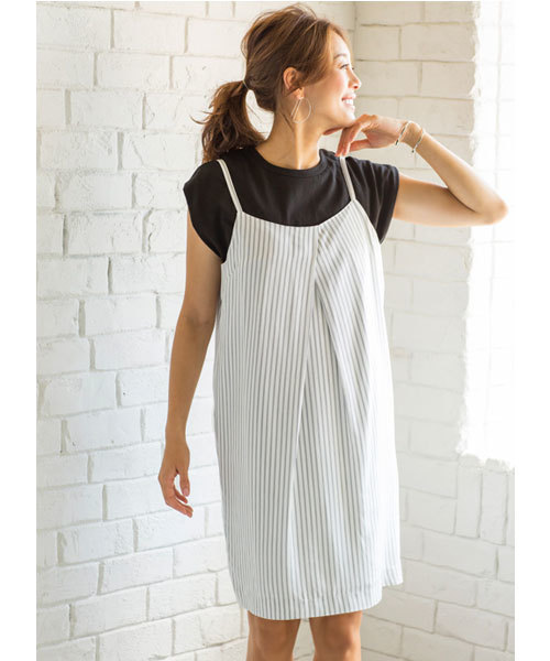 STYLE DELI(スタイルデリ)の「タック入りストライプ柄キャミワンピース(ワンピース・レディース・アイボリー/カーキ・MEDIUM)」の13枚目の写真