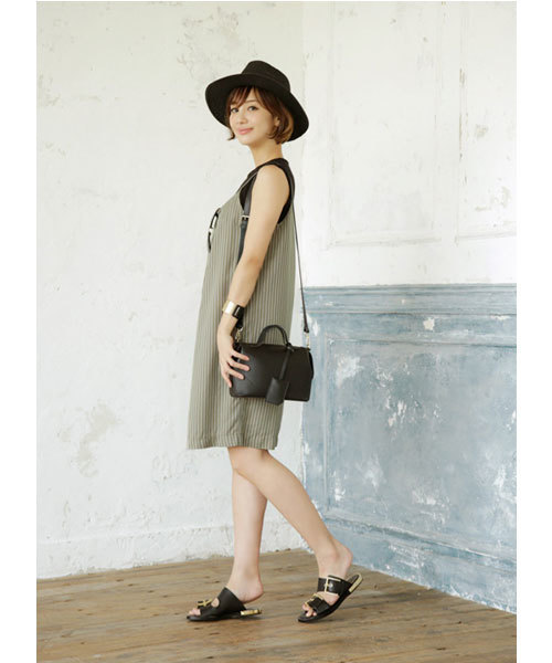 STYLE DELI(スタイルデリ)の「タック入りストライプ柄キャミワンピース(ワンピース・レディース・アイボリー/カーキ・MEDIUM)」の18枚目の写真