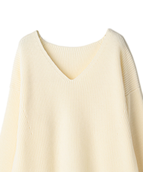 ESTNATION（エストネーション）の「ESTNATION 畔編みVネックニット（ニット/セーター・レディース・ホワイト/グレー/オレンジ・38）」の5枚目の写真