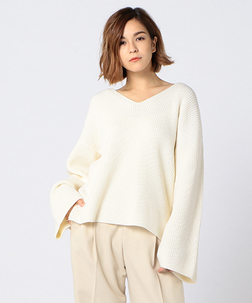 ESTNATION（エストネーション）の「ESTNATION 畔編みVネックニット（ニット/セーター・レディース・ホワイト/グレー/オレンジ・38）」の15枚目の写真