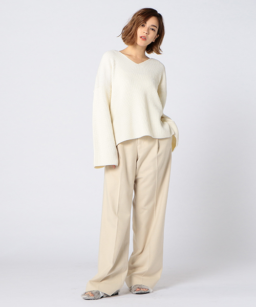 ESTNATION（エストネーション）の「ESTNATION 畔編みVネックニット（ニット/セーター・レディース・ホワイト/グレー/オレンジ・38）」の13枚目の写真