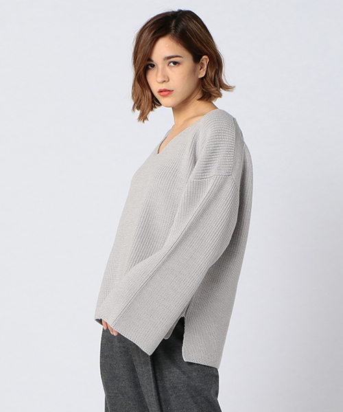 ESTNATION（エストネーション）の「ESTNATION 畔編みVネックニット（ニット/セーター・レディース・ホワイト/グレー/オレンジ・38）」の11枚目の写真