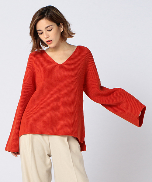 ESTNATION（エストネーション）の「ESTNATION 畔編みVネックニット（ニット/セーター・レディース・ホワイト/グレー/オレンジ・38）」の9枚目の写真