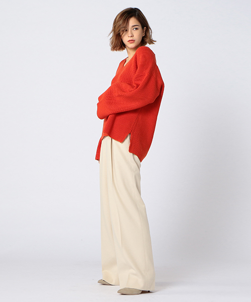 ESTNATION（エストネーション）の「ESTNATION 畔編みVネックニット（ニット/セーター・レディース・ホワイト/グレー/オレンジ・38）」の16枚目の写真