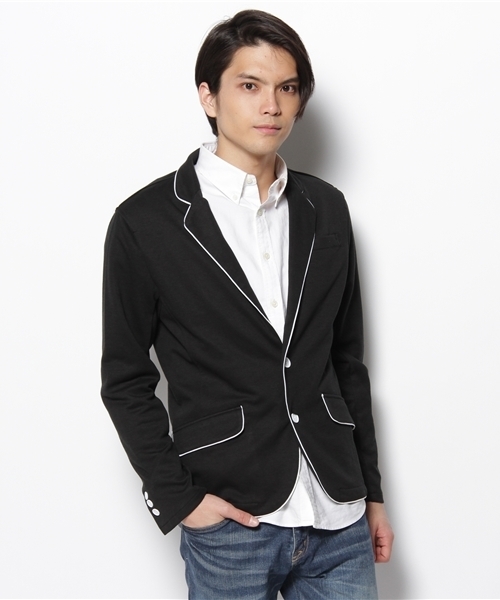 WEGO（ウィゴー）の「パイピングポンチテーラードジャケット（テーラードジャケット・メンズ・ブラック/杢グレー/ネイビー/キャメル・MEDIUM/LARGE）」の2枚目の写真