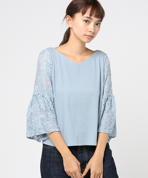 mystic（ミスティック）の「袖レースリブプルオーバー（Tシャツ/カットソー・レディース・グレー/ピンク/チャコールグレー/ブラック/オフホワイト・ﾌﾘ-）」の15枚目の写真