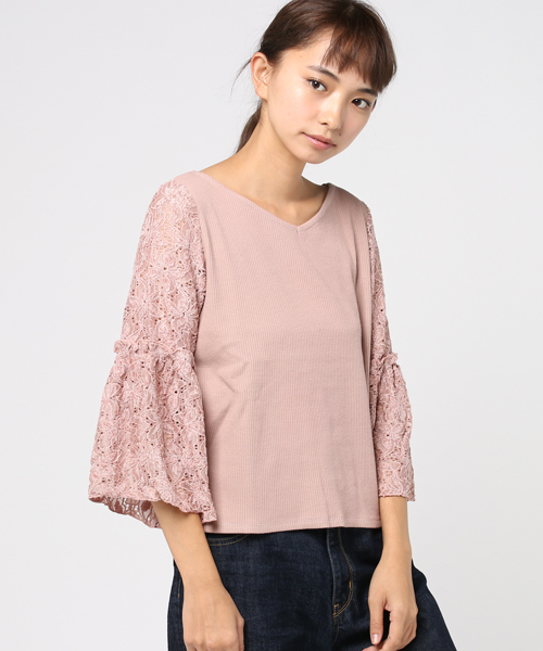 mystic（ミスティック）の「袖レースリブプルオーバー（Tシャツ/カットソー・レディース・グレー/ピンク/チャコールグレー/ブラック/オフホワイト・ﾌﾘ-）」の16枚目の写真
