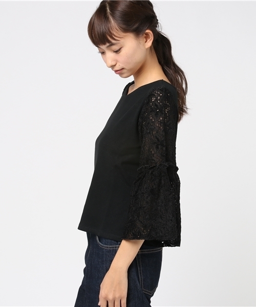 mystic（ミスティック）の「袖レースリブプルオーバー（Tシャツ/カットソー・レディース・グレー/ピンク/チャコールグレー/ブラック/オフホワイト・ﾌﾘ-）」の7枚目の写真