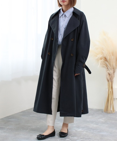 Social GIRL（ソーシャルガール）の「キャンディースリーブ オーバーサイズ トレンチコート（トレンチコート・レディース・ベージュ/ネイビー/サンドベージュ/ピンクベージュ/キャメル/ブラウン/ブラック/ライトカーキ/サックスブルー/グレイッシュベージュ/カーキ/マスタード/グレー・M/S/L）」の22枚目の写真