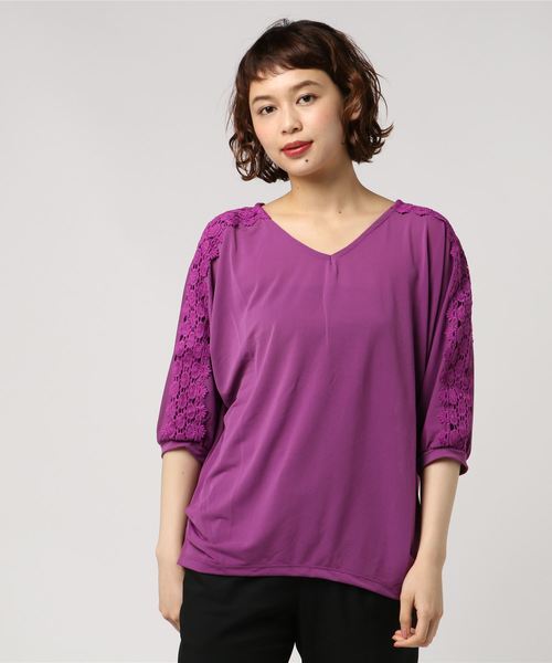 AMERICAN HOLIC(アメリカンホリック)の「・肩レースプルオーバー(Tシャツ/カットソー・レディース・パープル/グリーン/ネイビー/オフホワイト・FREE)」の2枚目の写真