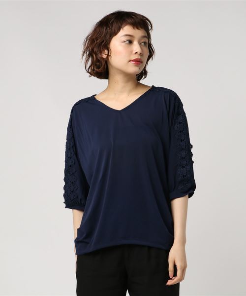AMERICAN HOLIC(アメリカンホリック)の「・肩レースプルオーバー(Tシャツ/カットソー・レディース・パープル/グリーン/ネイビー/オフホワイト・FREE)」の4枚目の写真
