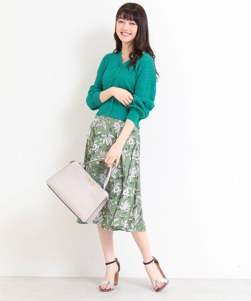 N.（N. Natural Beauty Basic）（エヌエヌナチュラルビューティーベーシック）の「◆フラワーフレアミモレスカート（スカート・レディース・ブラック系その他/グリーン系その他・MEDIUM）」の3枚目の写真