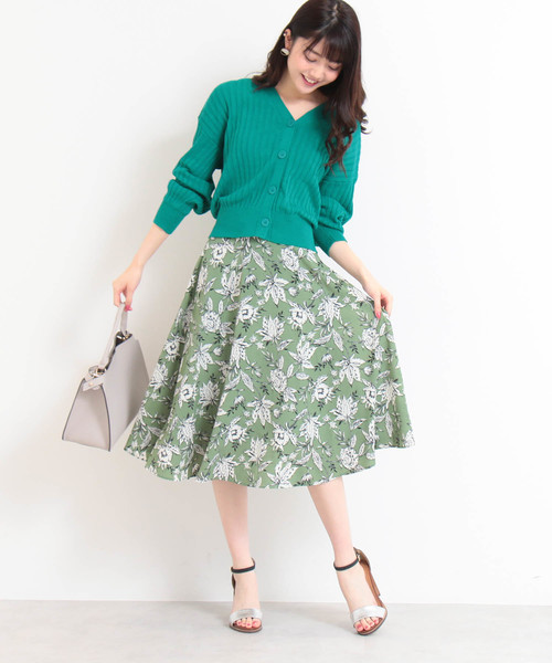 N.（N. Natural Beauty Basic）（エヌエヌナチュラルビューティーベーシック）の「◆フラワーフレアミモレスカート（スカート・レディース・ブラック系その他/グリーン系その他・MEDIUM）」の12枚目の写真