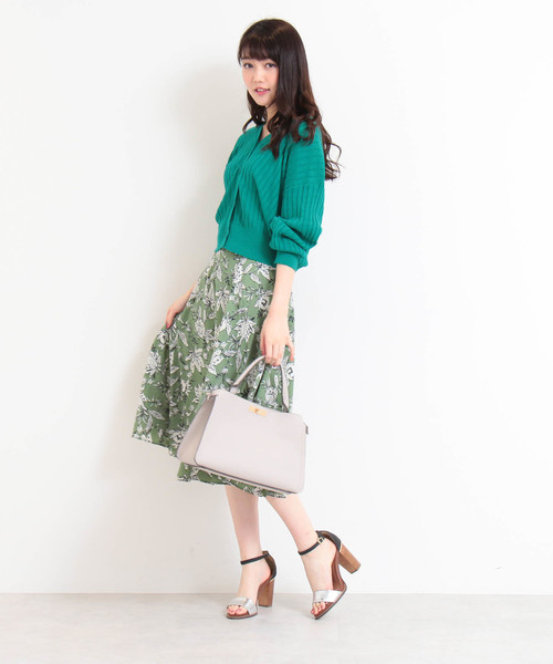 N.（N. Natural Beauty Basic）（エヌエヌナチュラルビューティーベーシック）の「◆フラワーフレアミモレスカート（スカート・レディース・ブラック系その他/グリーン系その他・MEDIUM）」の8枚目の写真