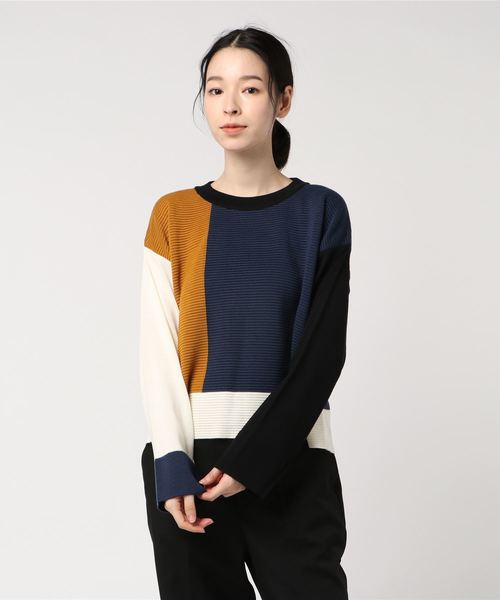WRAPINKNOT(ラッピンノット)の「【WRAPINKNOT】別注WKインターシャニットトップ(ニット/セーター・レディース・レッド/グリーン/オレンジ・0)」の1枚目の写真