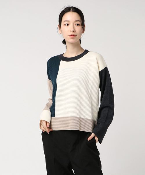 WRAPINKNOT(ラッピンノット)の「【WRAPINKNOT】別注WKインターシャニットトップ(ニット/セーター・レディース・レッド/グリーン/オレンジ・0)」の2枚目の写真