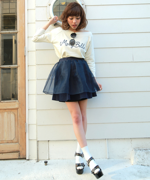 Heather（ヘザー）の「オーガンジーレイヤースカート　541603（スカート・レディース・アイボリー/ネイビー/ライトピンク・FREE）」の3枚目の写真