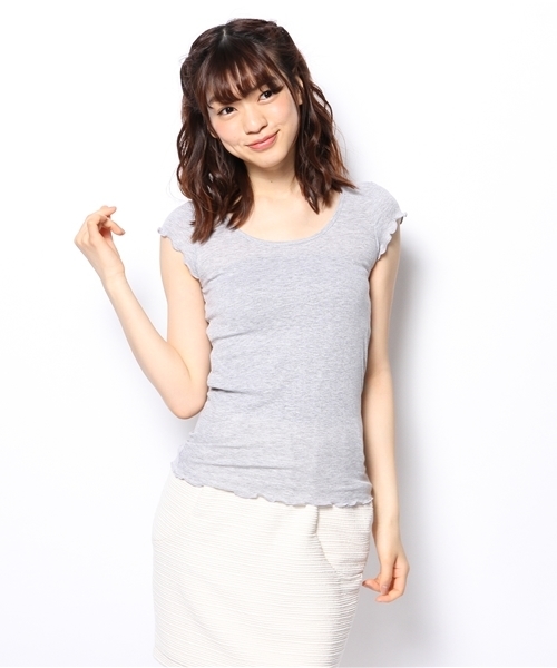 mystic（ミスティック）の「テレコフレンチ（Tシャツ/カットソー・レディース・ライトグレー/ブラック/オフホワイト/ベージュ/グレー・ﾌﾘ-）」の4枚目の写真