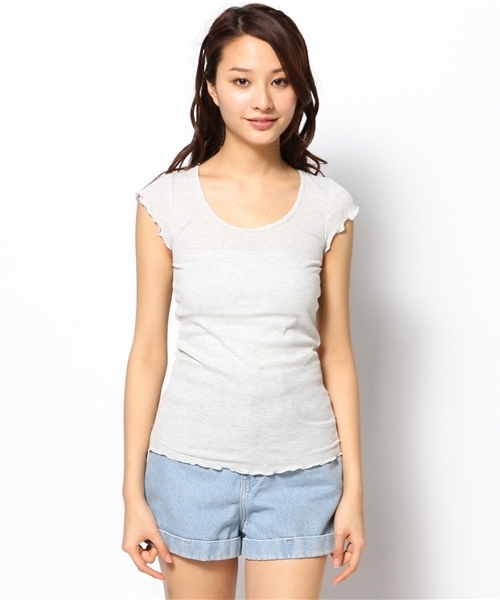 mystic（ミスティック）の「テレコフレンチ（Tシャツ/カットソー・レディース・ライトグレー/ブラック/オフホワイト/ベージュ/グレー・ﾌﾘ-）」の6枚目の写真