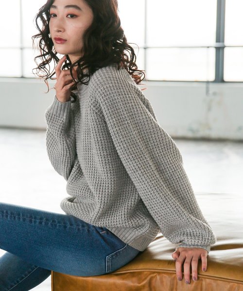 niko and...(ニコアンド)の「VONNELAIRワッフルプルオーバー(ニット/セーター)」|ライトグレー