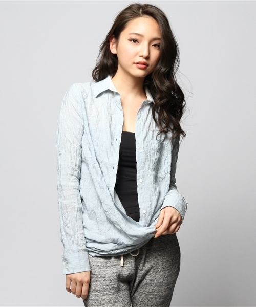 goa(ゴア)の「ドビーストライプカシュクールシャツ(シャツ/ブラウス・レディース・オフホワイト/ブルー/ネイビー・FREE)」の10枚目の写真