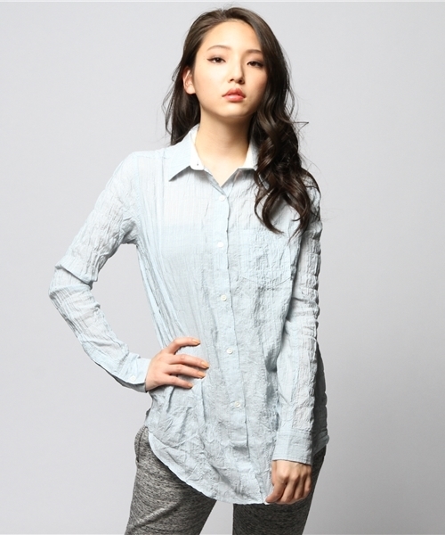 goa(ゴア)の「ドビーストライプカシュクールシャツ(シャツ/ブラウス・レディース・オフホワイト/ブルー/ネイビー・FREE)」の6枚目の写真