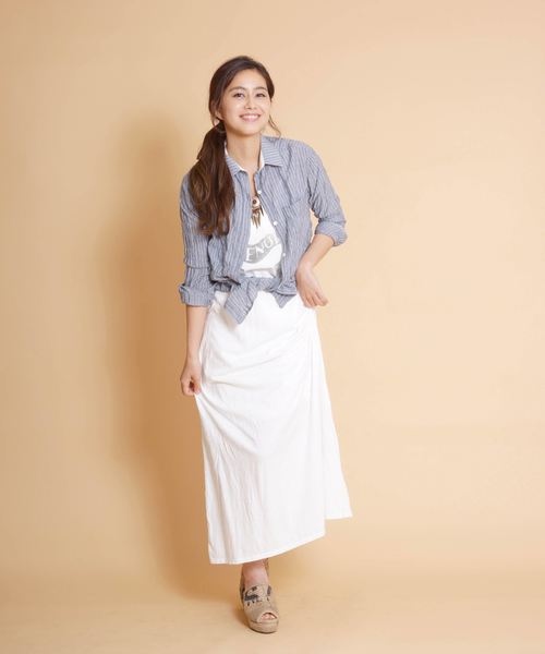 goa(ゴア)の「ドビーストライプカシュクールシャツ(シャツ/ブラウス・レディース・オフホワイト/ブルー/ネイビー・FREE)」の4枚目の写真