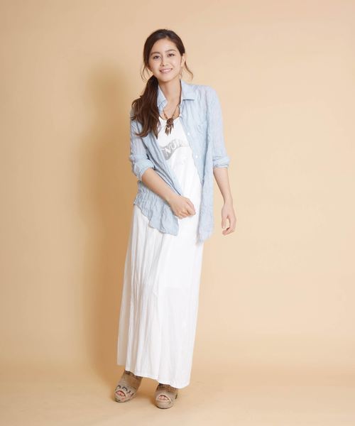 goa(ゴア)の「ドビーストライプカシュクールシャツ(シャツ/ブラウス・レディース・オフホワイト/ブルー/ネイビー・FREE)」の5枚目の写真